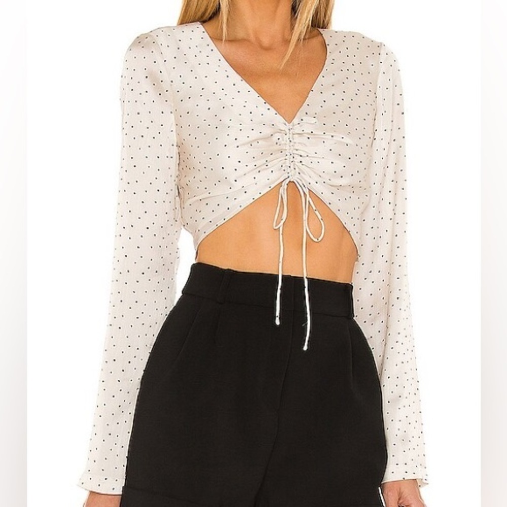 Revolve Significant Other Norah Cream Satin Polka Dot Cropped Blouse NWT - Picture 6 of 6